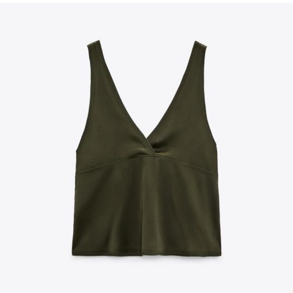 NWOT ZARA SATIN CAMISOLE TOP V NECK OLIVE GREEN XS - Picture 6 of 8